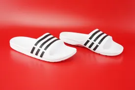 Adidas Duramo White Slides with Black Stripes Collection For Men