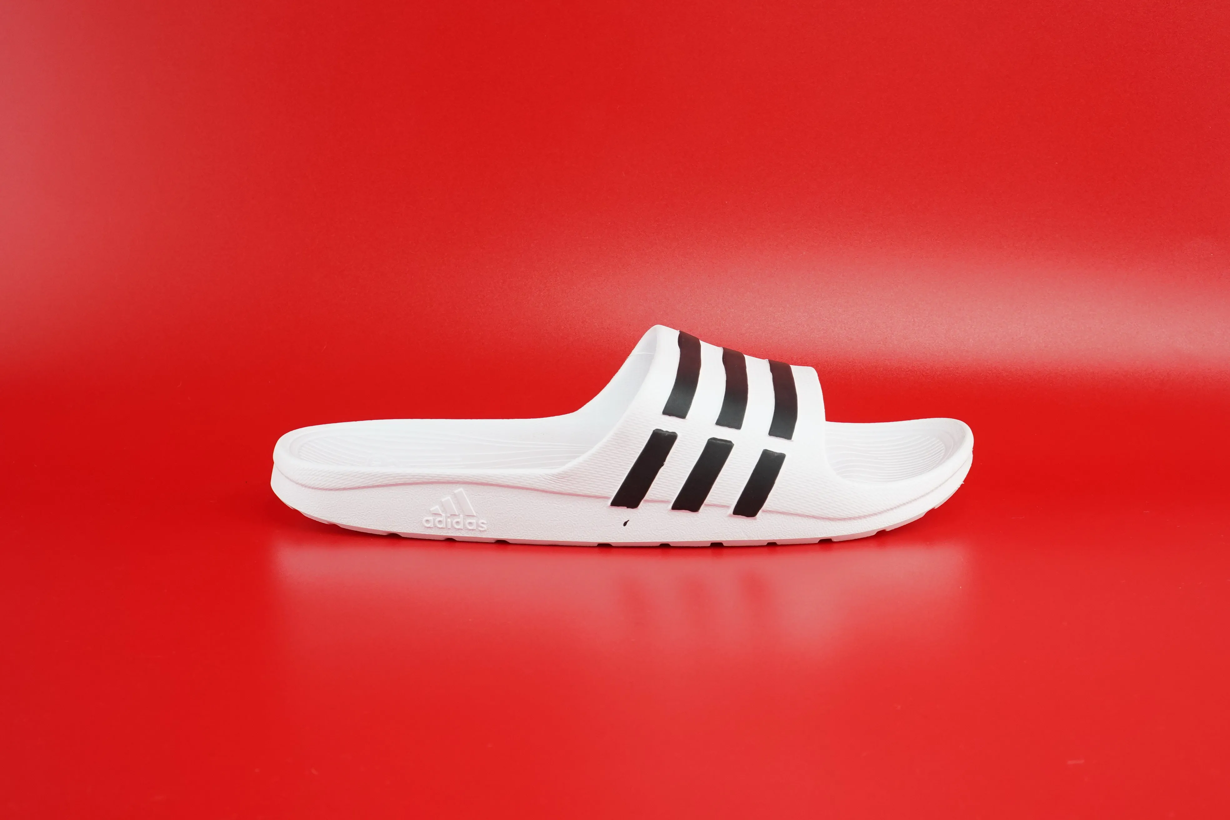 Adidas Duramo White Slides with Black Stripes Collection For Men