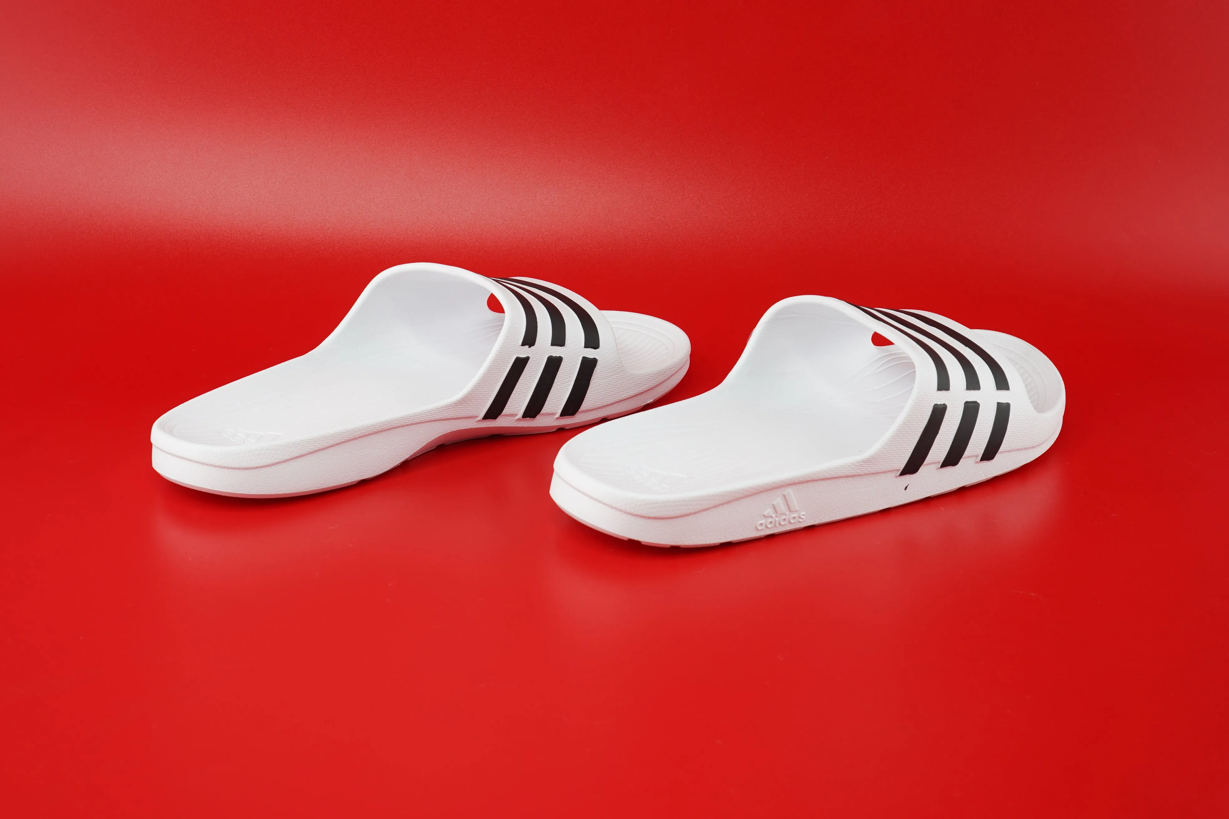 Adidas Duramo White Slides with Black Stripes Collection For Men