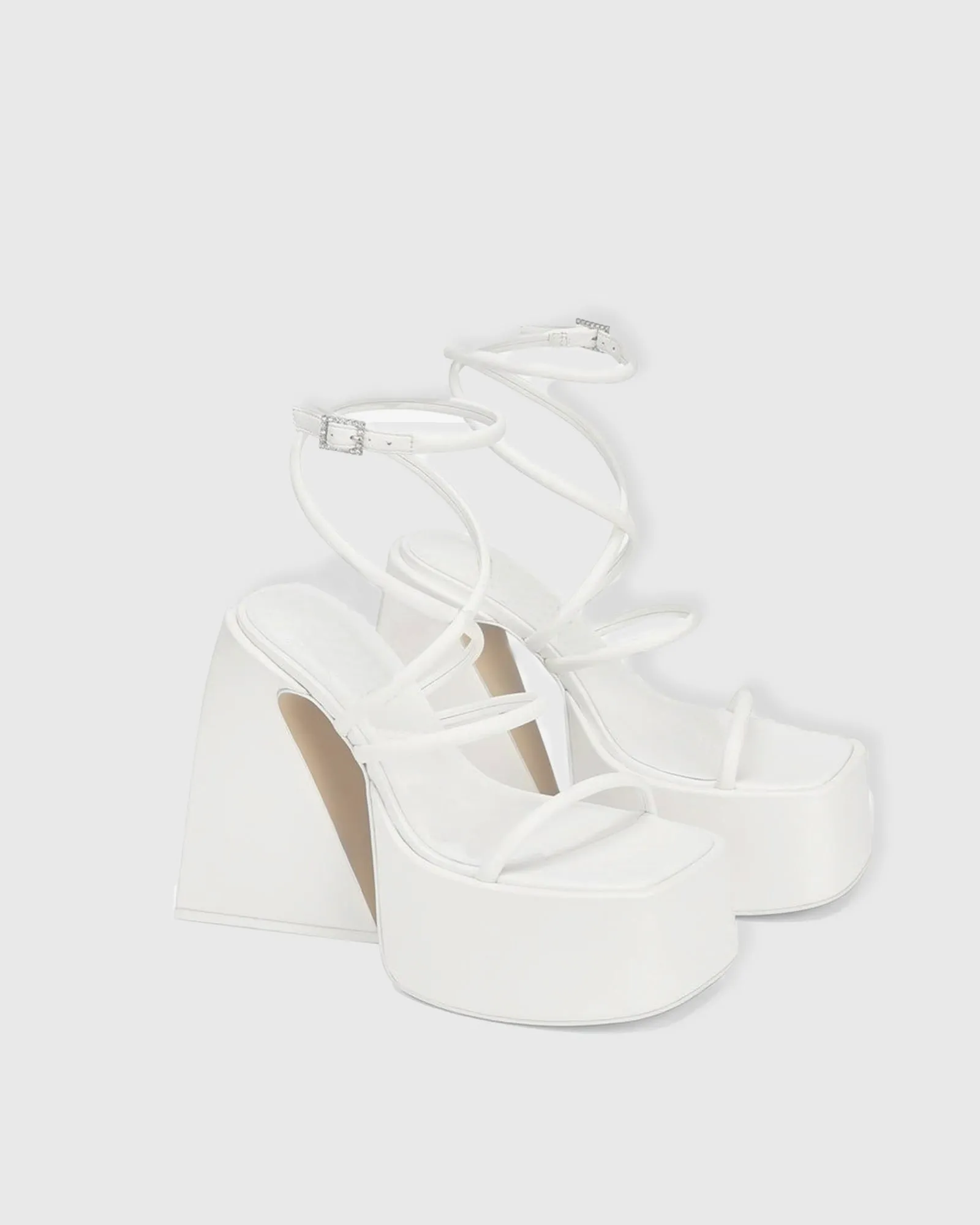 Alba Satin Lace Up Platform Sandals In White