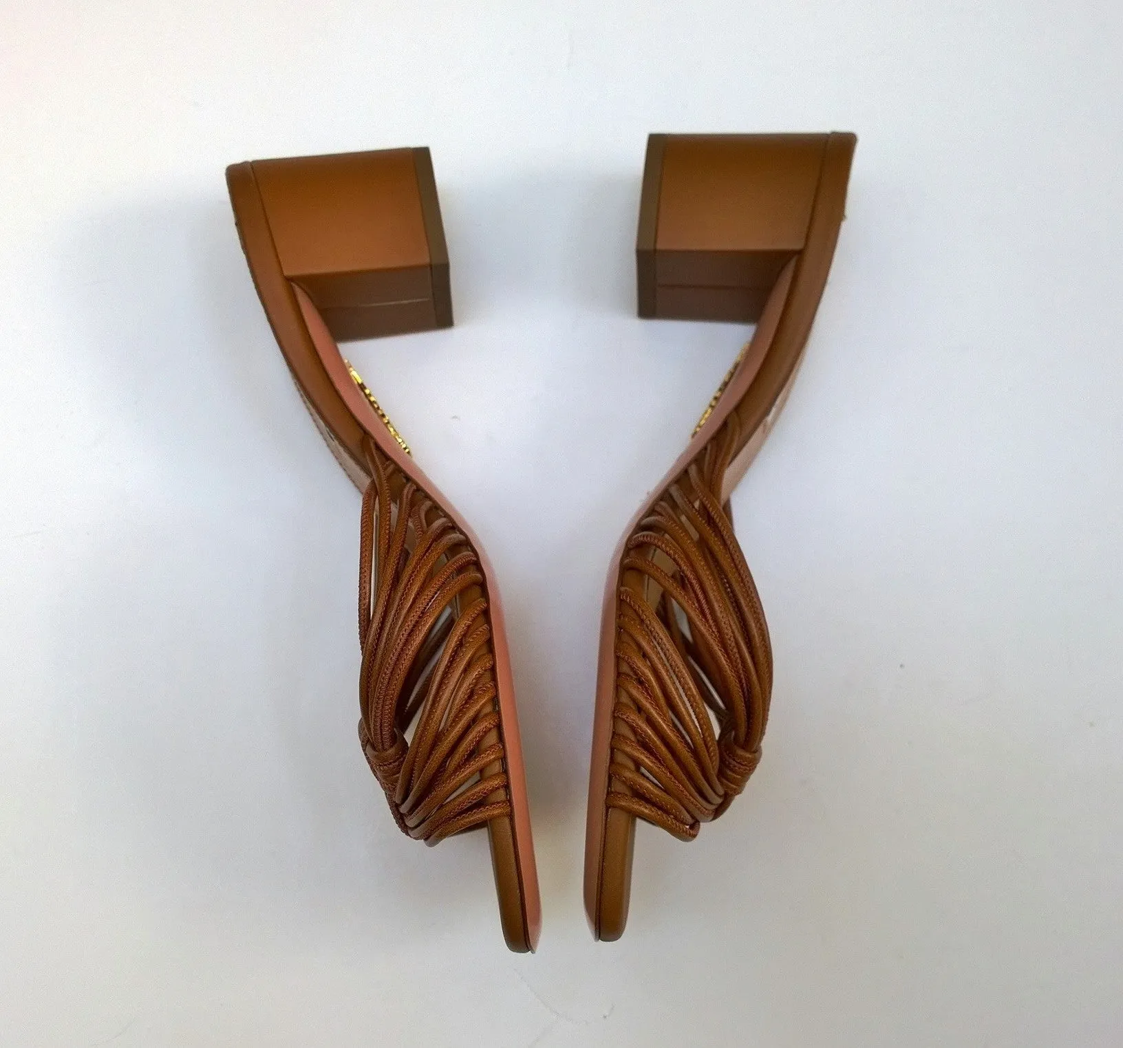 Aquazzura Club Braided Leather Sandals in Brown 50 Block Heel