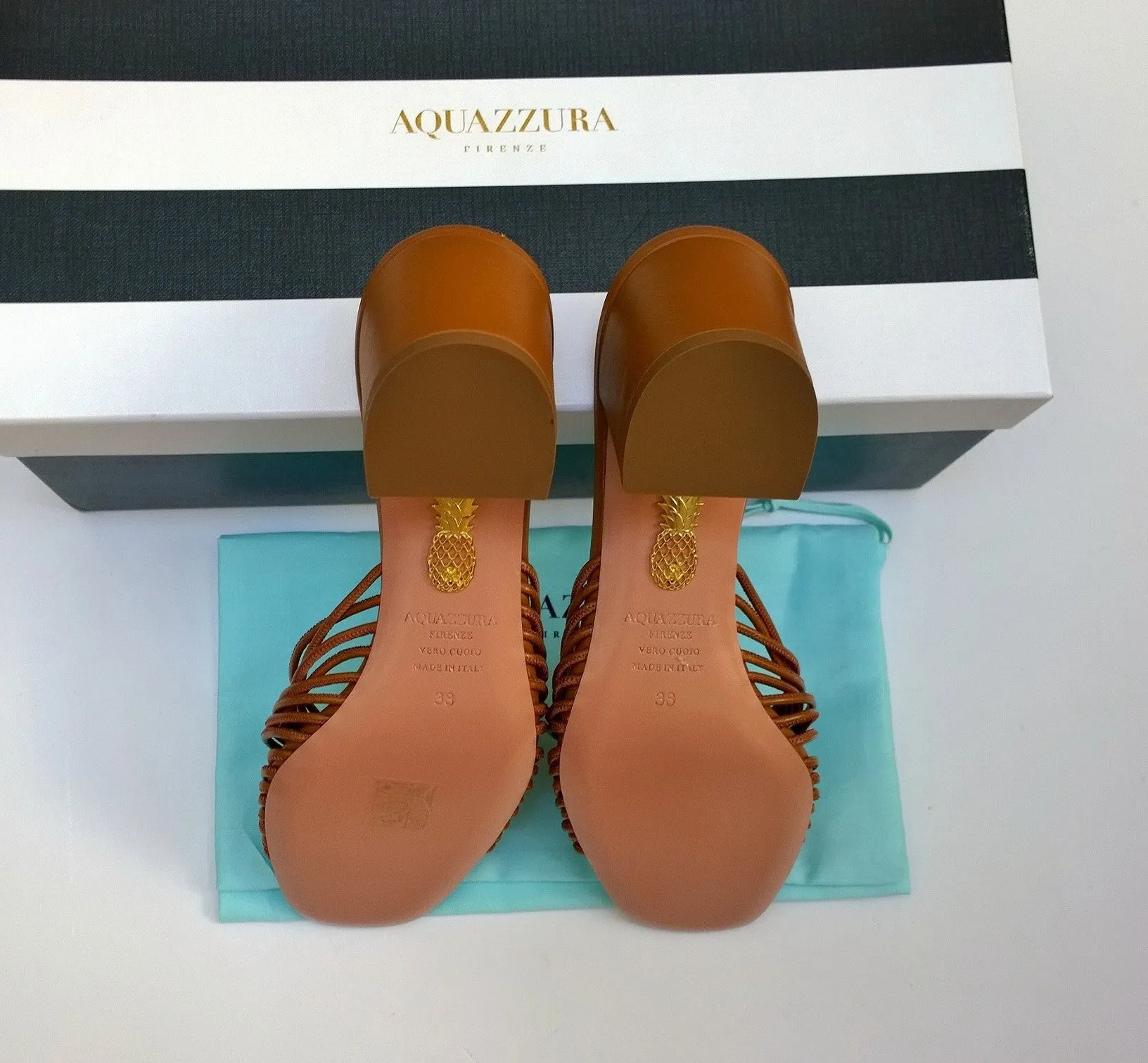 Aquazzura Club Braided Leather Sandals in Brown 50 Block Heel