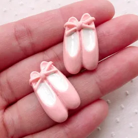 Ballerina Slippers Cabochon (2pcs / 15mm x 25mm / Pink / Flat Back) Ballet Dancer Shoes Cute Scrapbook Baby Shower Party Decoration CAB517