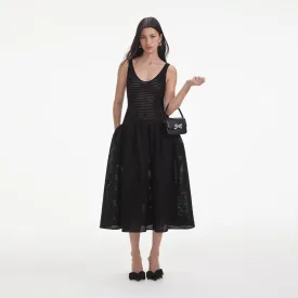Black Crochet Knit Midi Dress