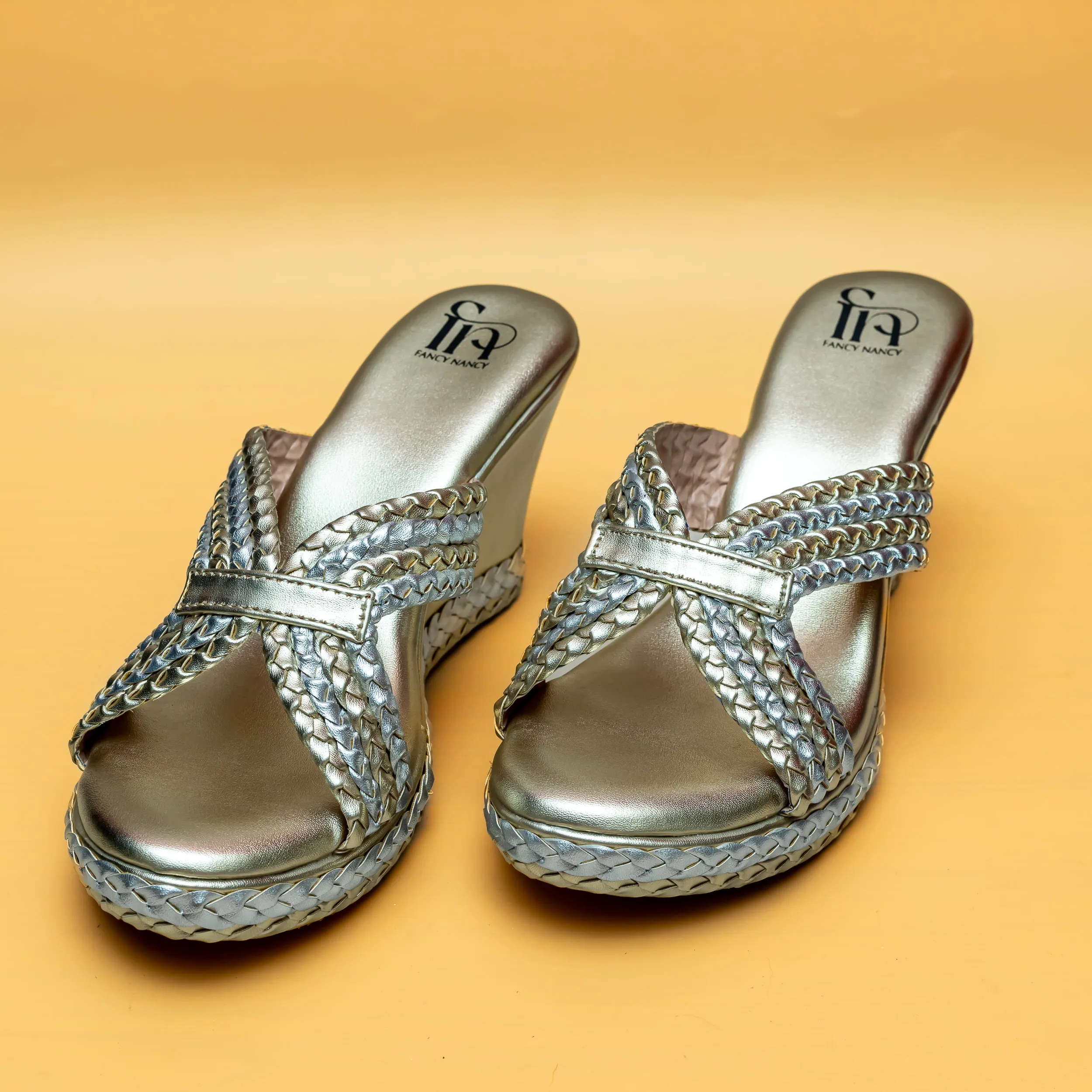 Braided Strap Wedges - Gold
