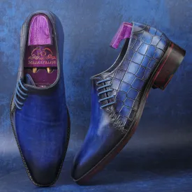Callahan Comfort Smokey Blue Cut Croco Textured Oxfords