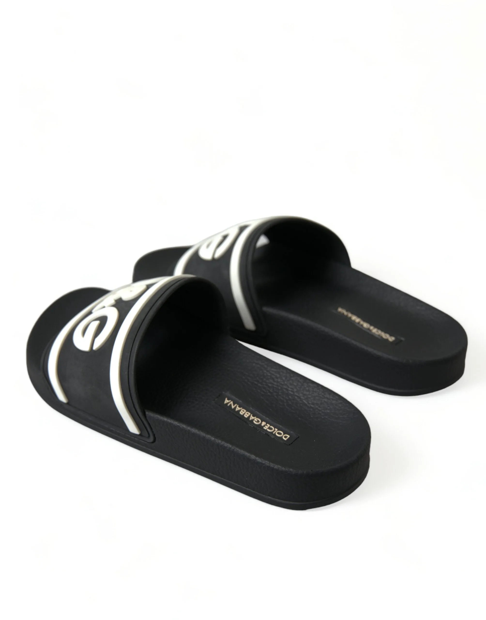 Chic Black Logo Embossed Rubber Slides