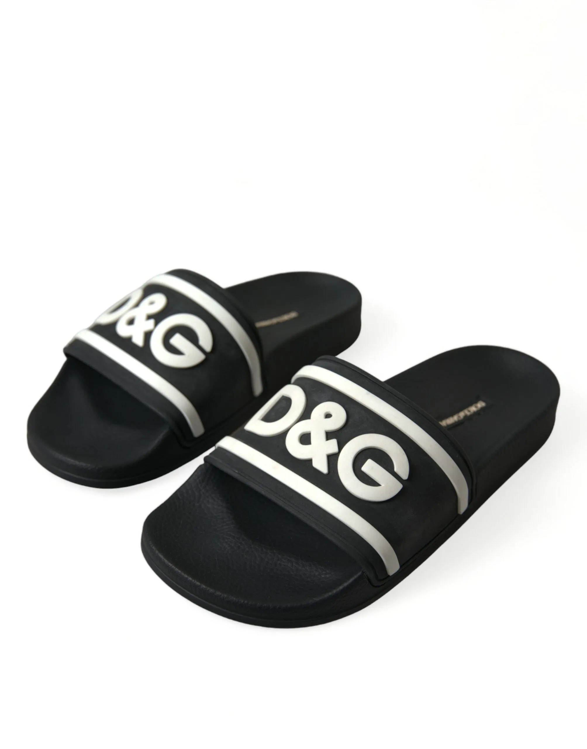 Chic Black Logo Embossed Rubber Slides