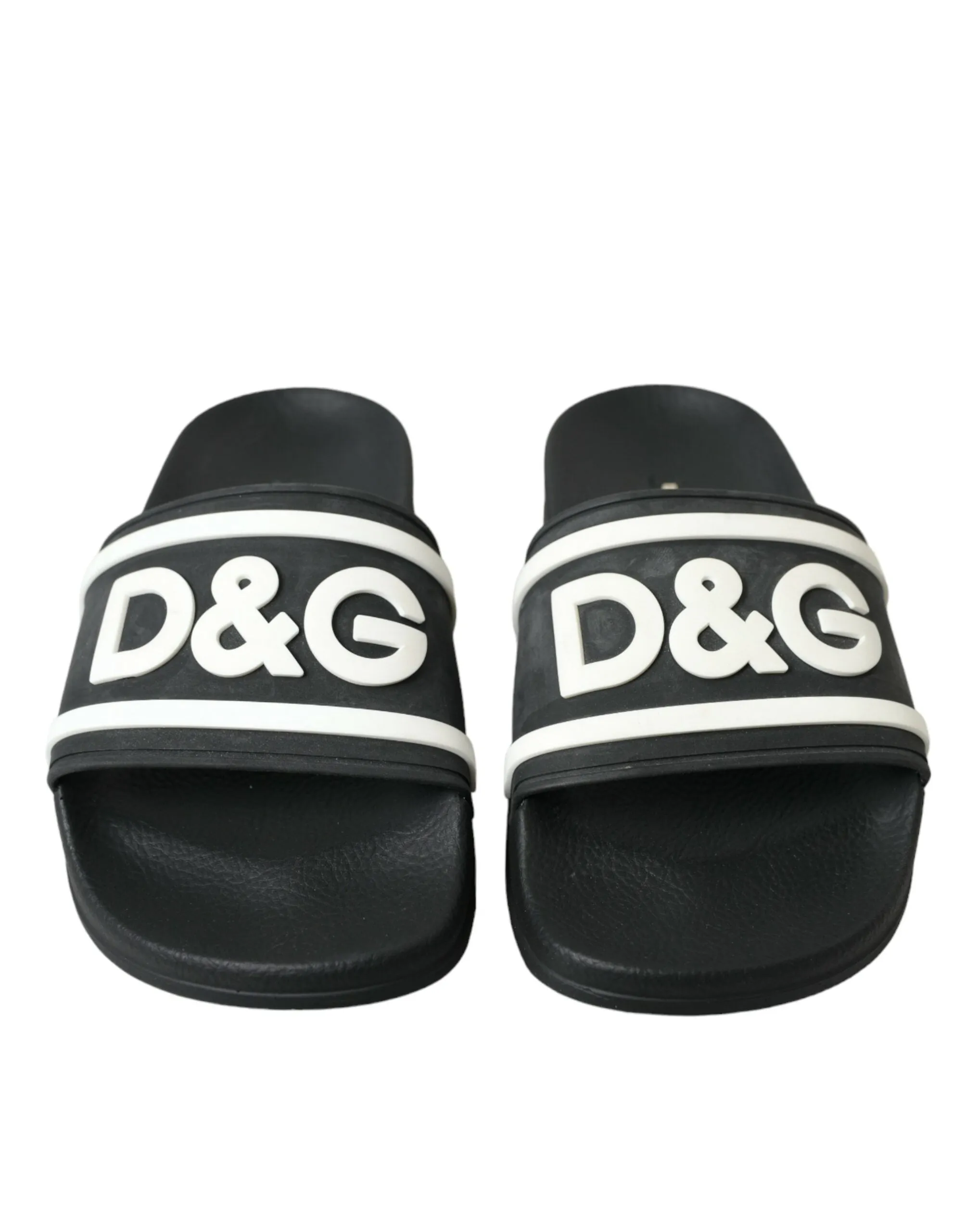 Chic Black Logo Embossed Rubber Slides