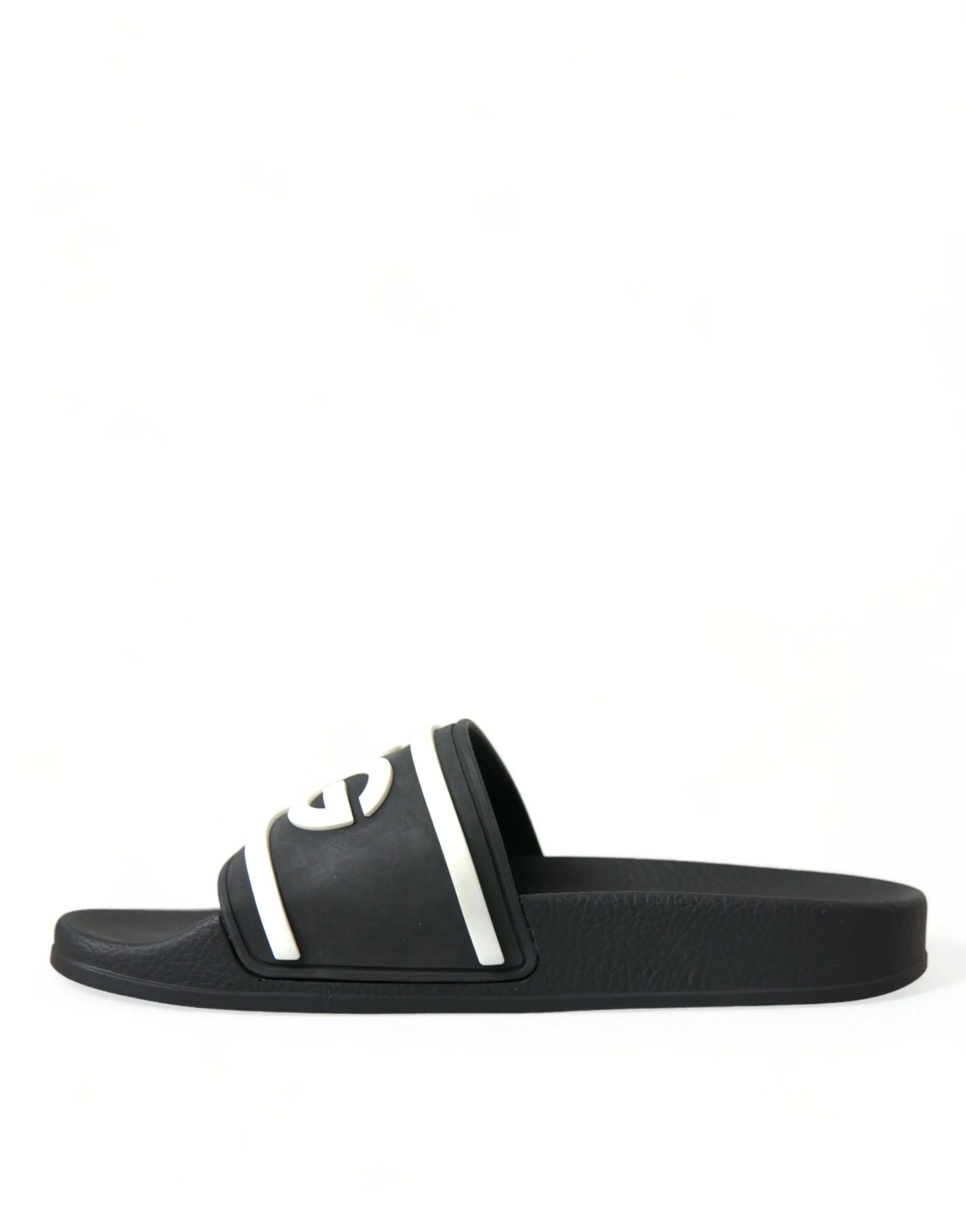 Chic Black Logo Embossed Rubber Slides
