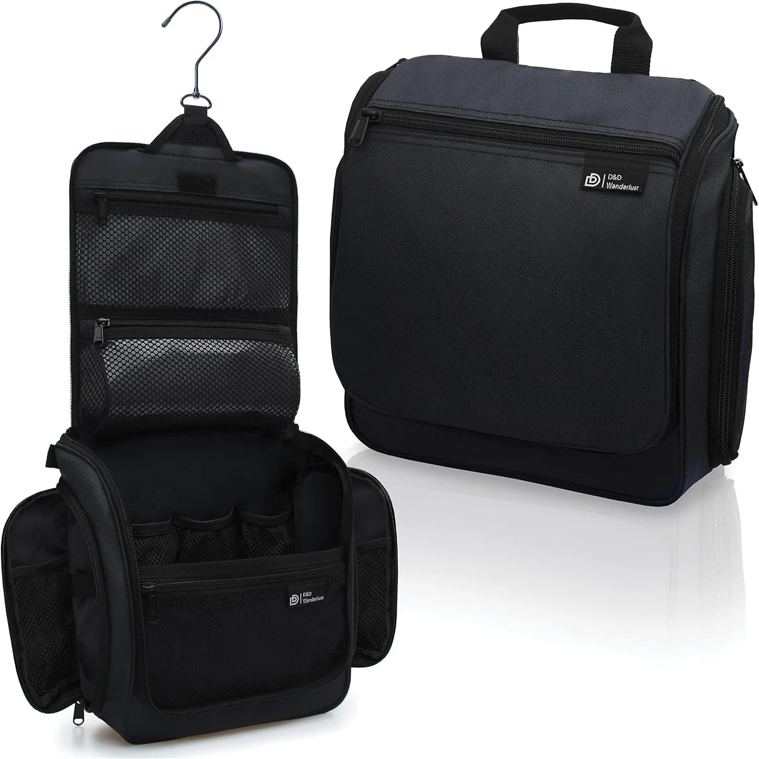 D&D Hanging Travel Toiletry Bag for Men and Women ?C Large Cosmetics, Makeup and Toiletries Organizer Kit with 10 Compartments, YKK Zippers, XXL Metal Swivel Hook, Water-Resistant Nylon