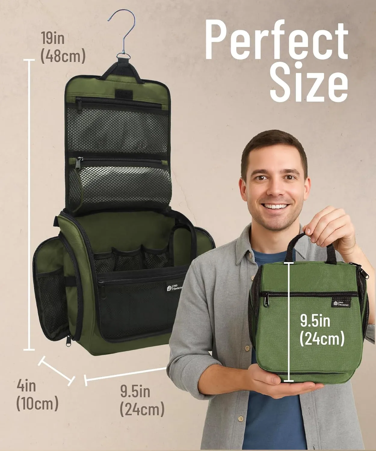 D&D Hanging Travel Toiletry Bag for Men and Women ?C Large Cosmetics, Makeup and Toiletries Organizer Kit with 10 Compartments, YKK Zippers, XXL Metal Swivel Hook, Water-Resistant Nylon