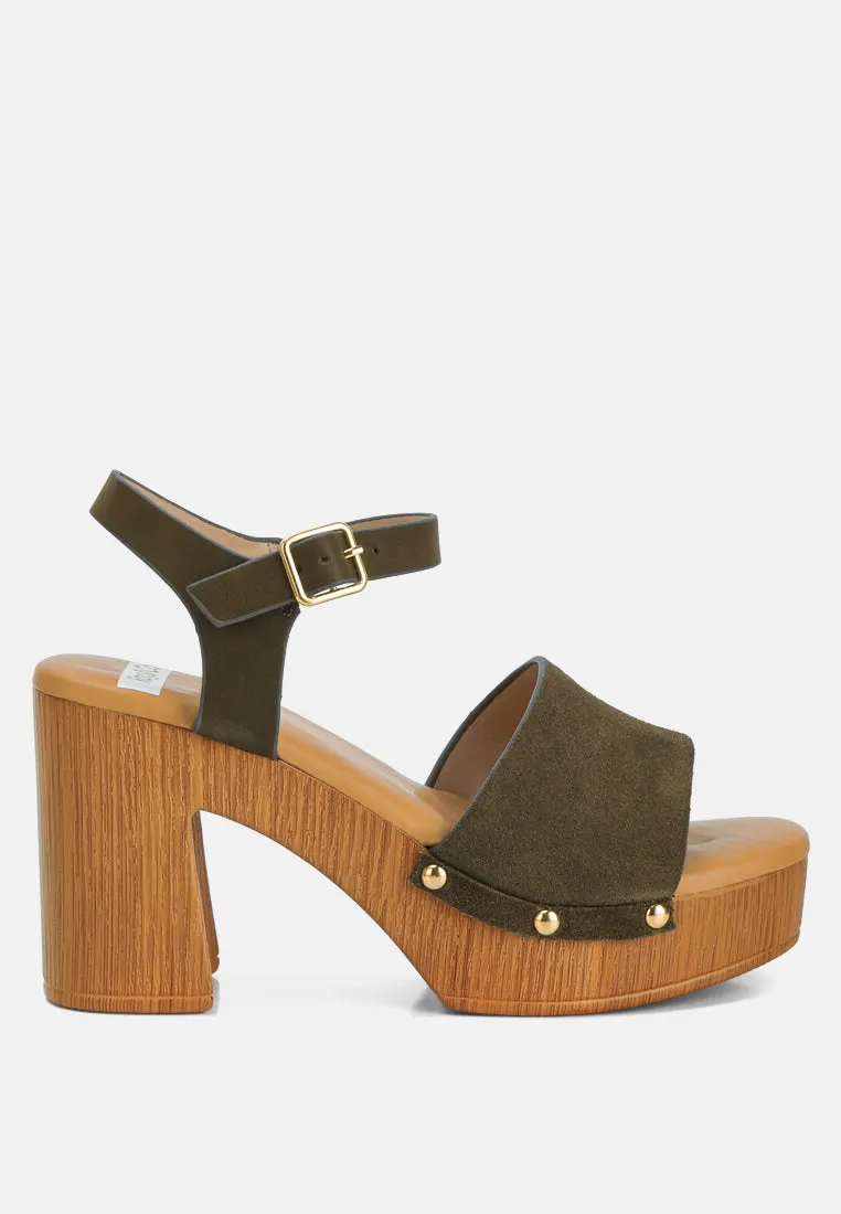 Daniela Genuine Suede Leather High Block Sandals