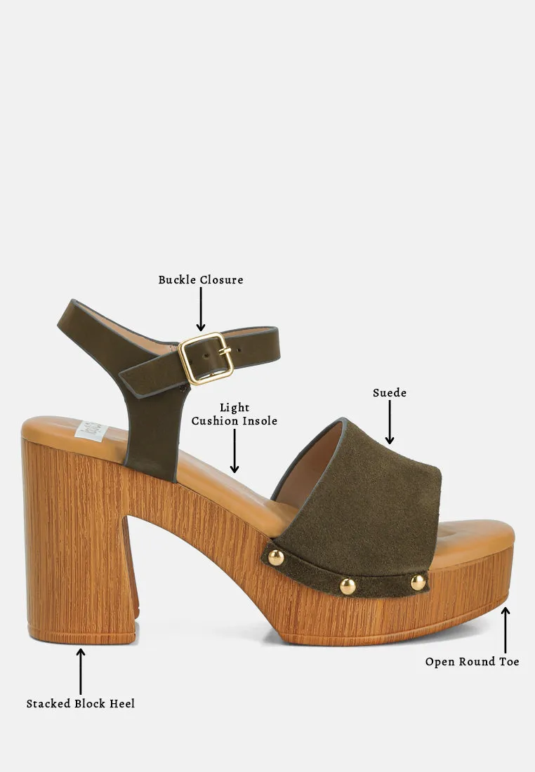 Daniela Genuine Suede Leather High Block Sandals