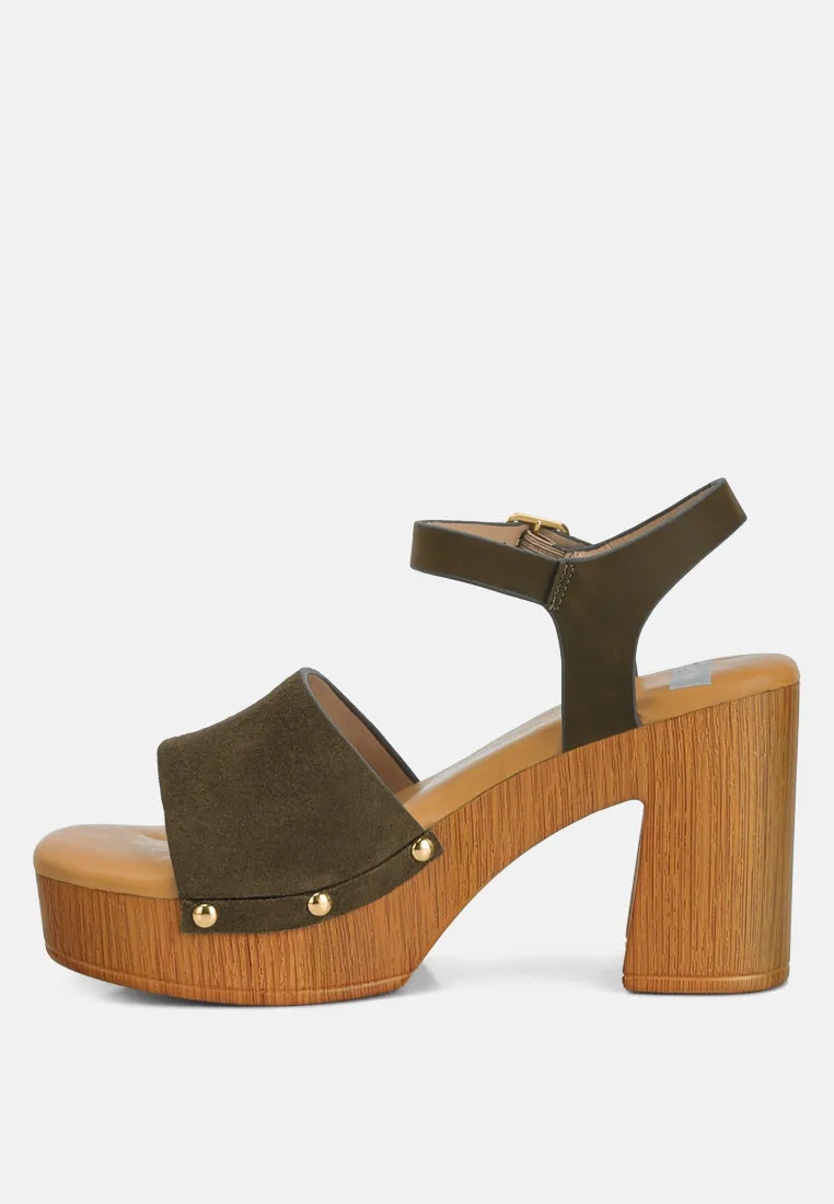 Daniela Genuine Suede Leather High Block Sandals