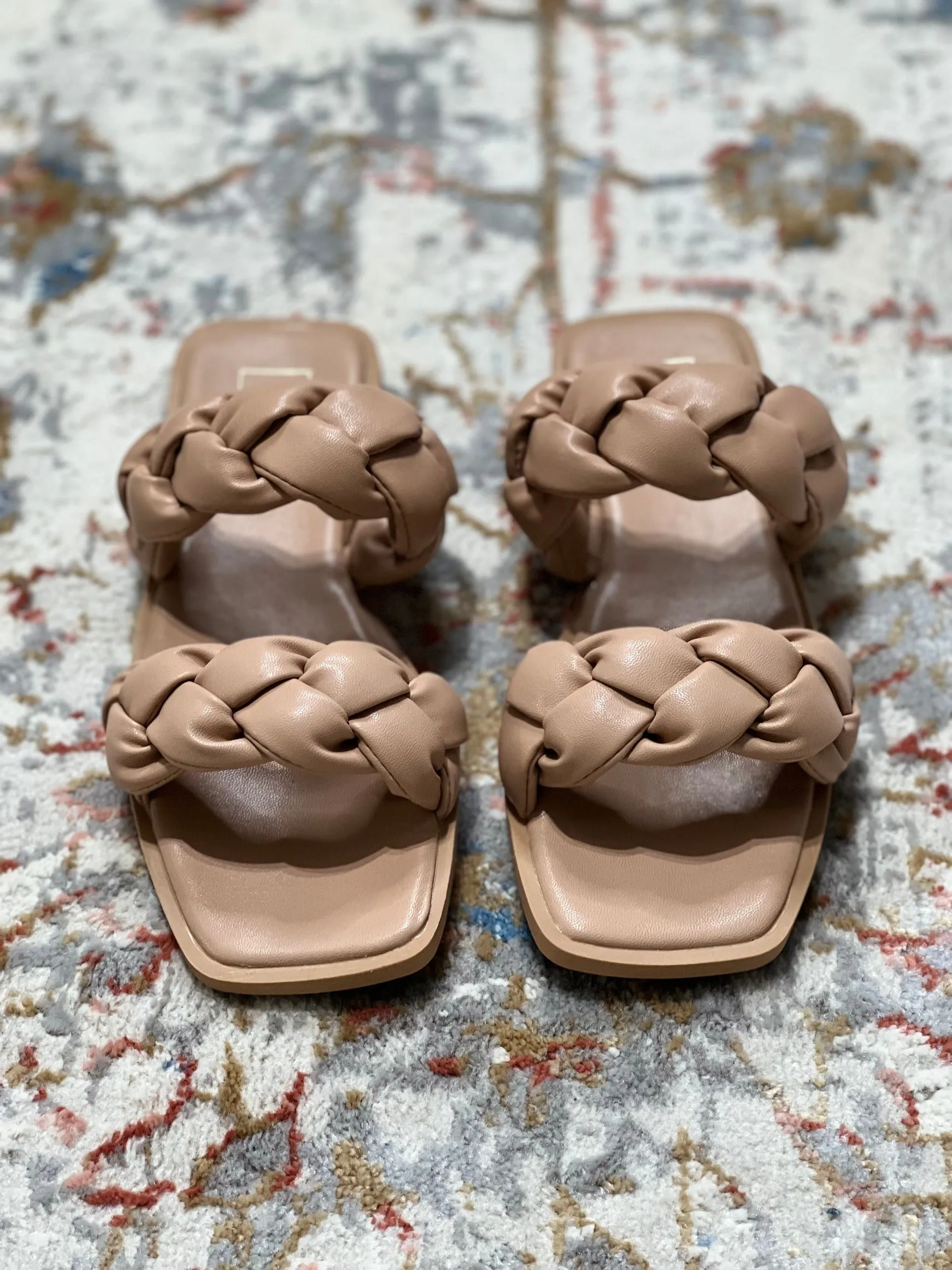Daria Puffy Braided Flat Sandal, Taupe