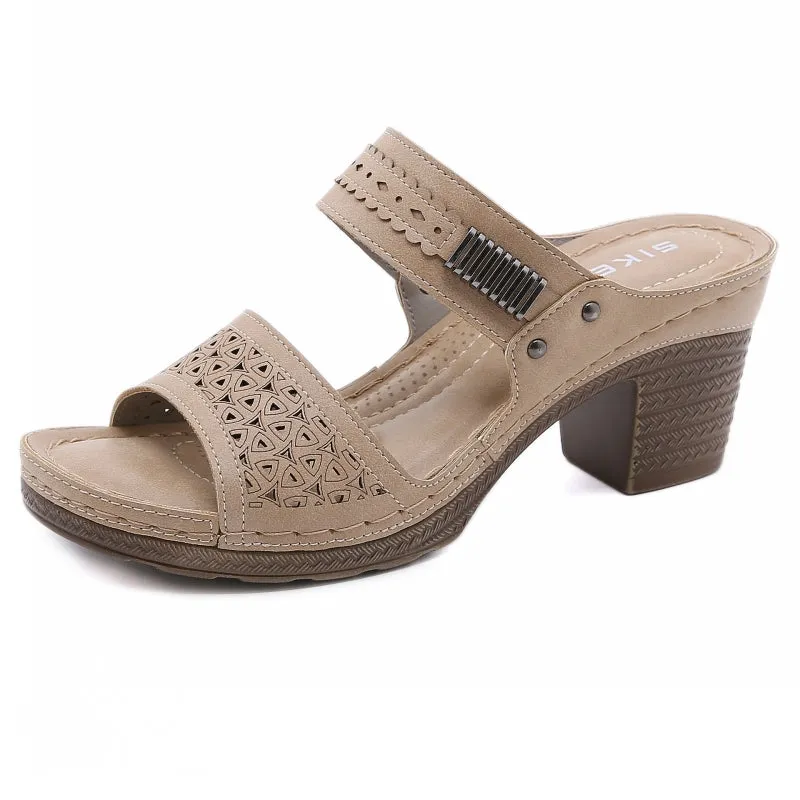 Double-strap Block-heel Sandals for Ladies
