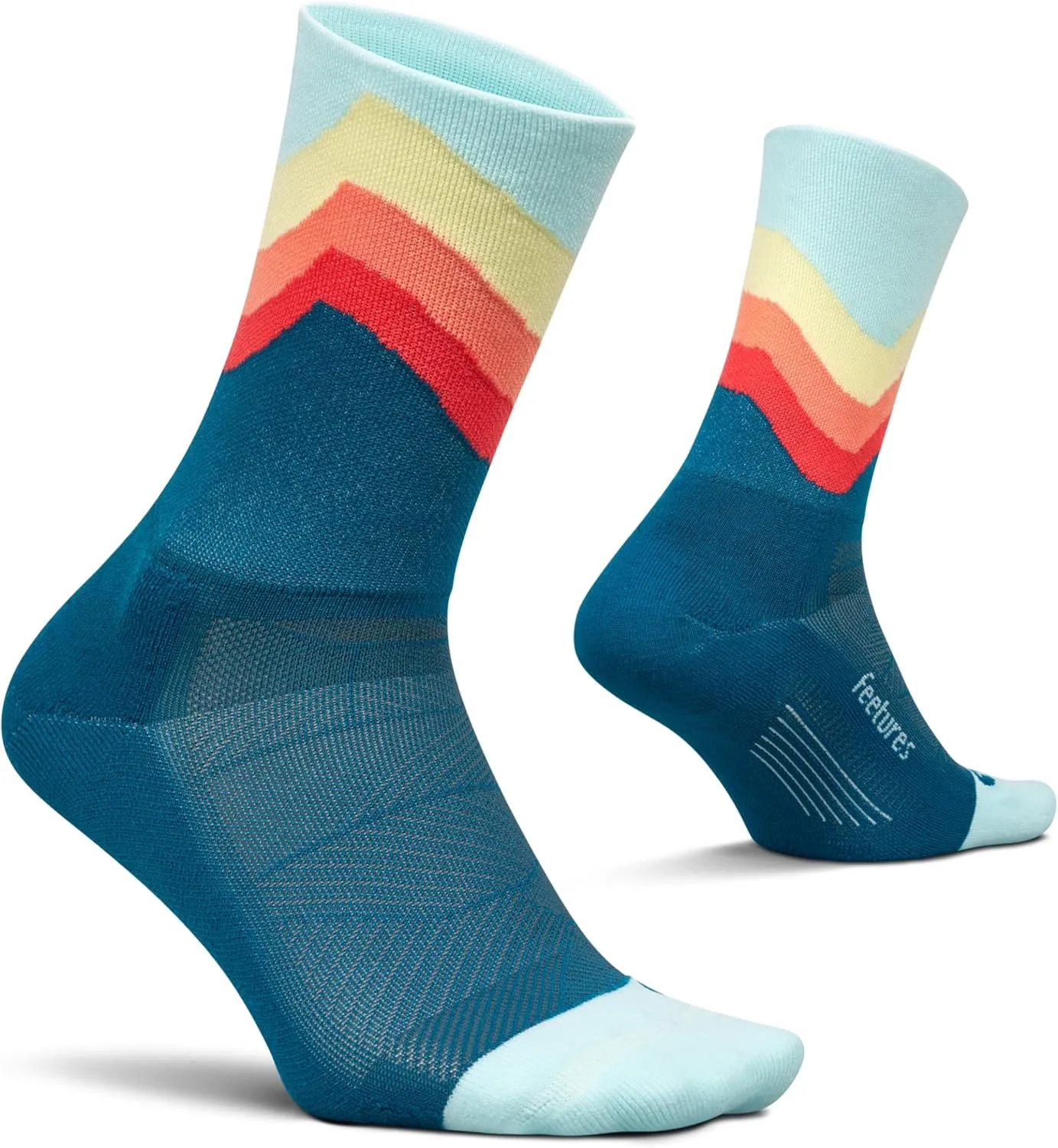 Feetures Elite Light Cushion Mini Crew Sock - Sport Sock with Targeted Compression - Small, Blue Swell (1 Pair)