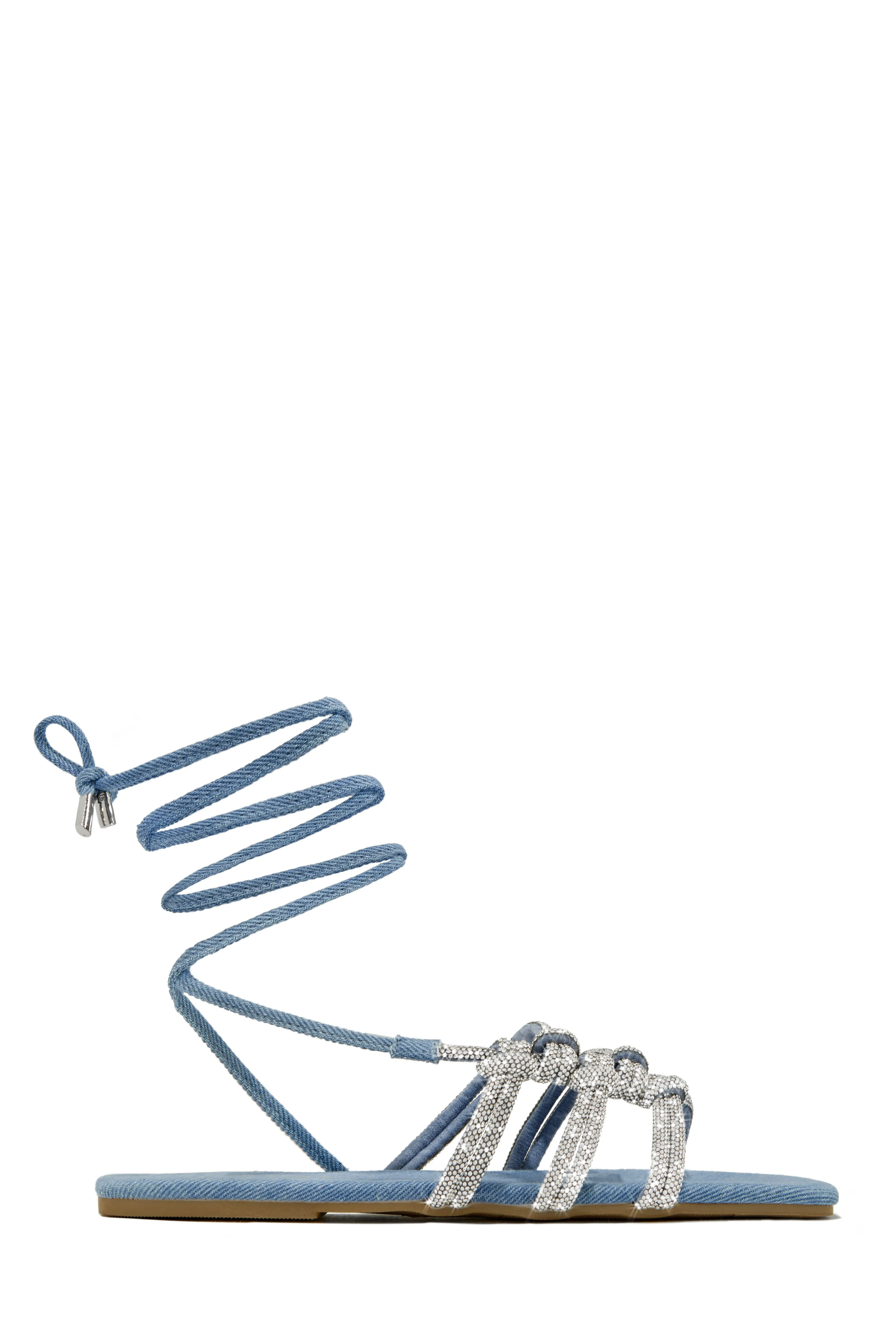 Ibiza Nights Embellished Lace Up Sandals - Denim