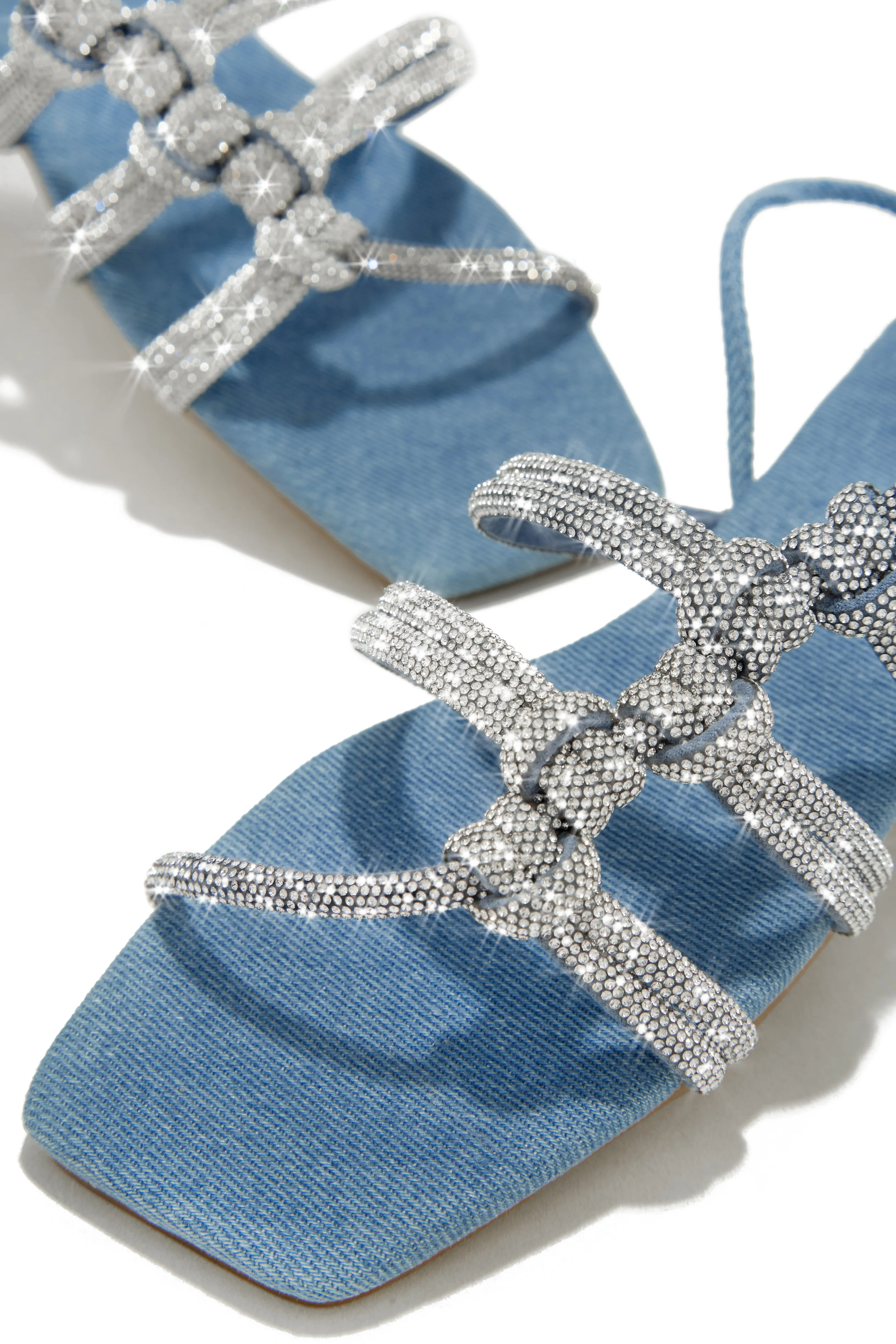 Ibiza Nights Embellished Lace Up Sandals - Denim