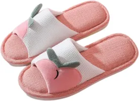 Kawaii Slippers - Fruit Pattern, Eco-Friendly Linen, Breathable, Moisture-Wicking, Anti-Slip for women or Couples, 6, Strawberry Red