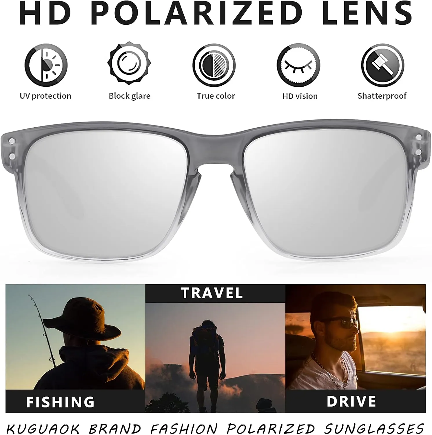 KUGUAOK Polarized Square Sunglasses For Men and Women Matte Finish Sun Glasses UV Protection Glasses