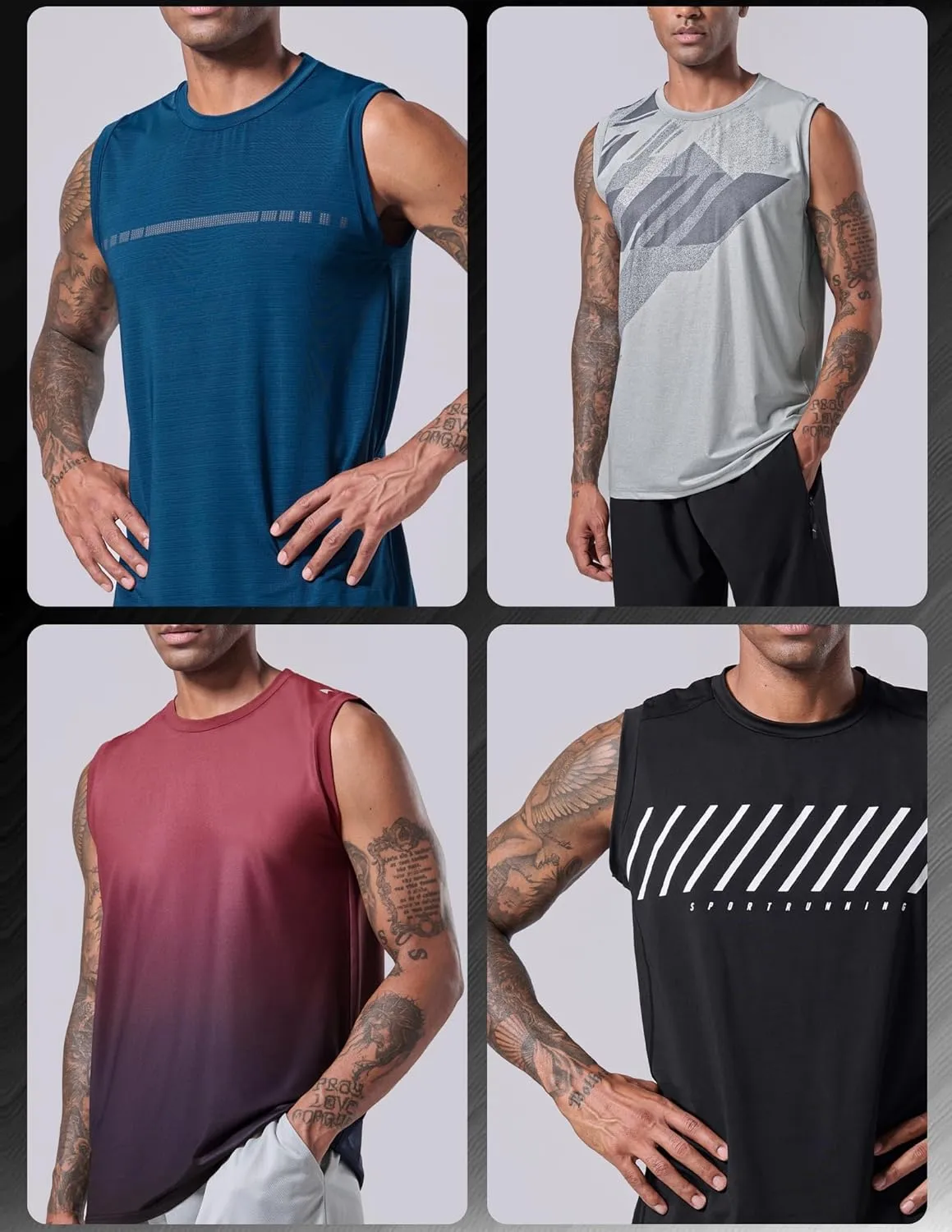 Liberty Imports Pack of 5 Men's Stretch Cool Dry Muscle Tank Tops Athletic Crewneck Sleeveless Workout Shirts