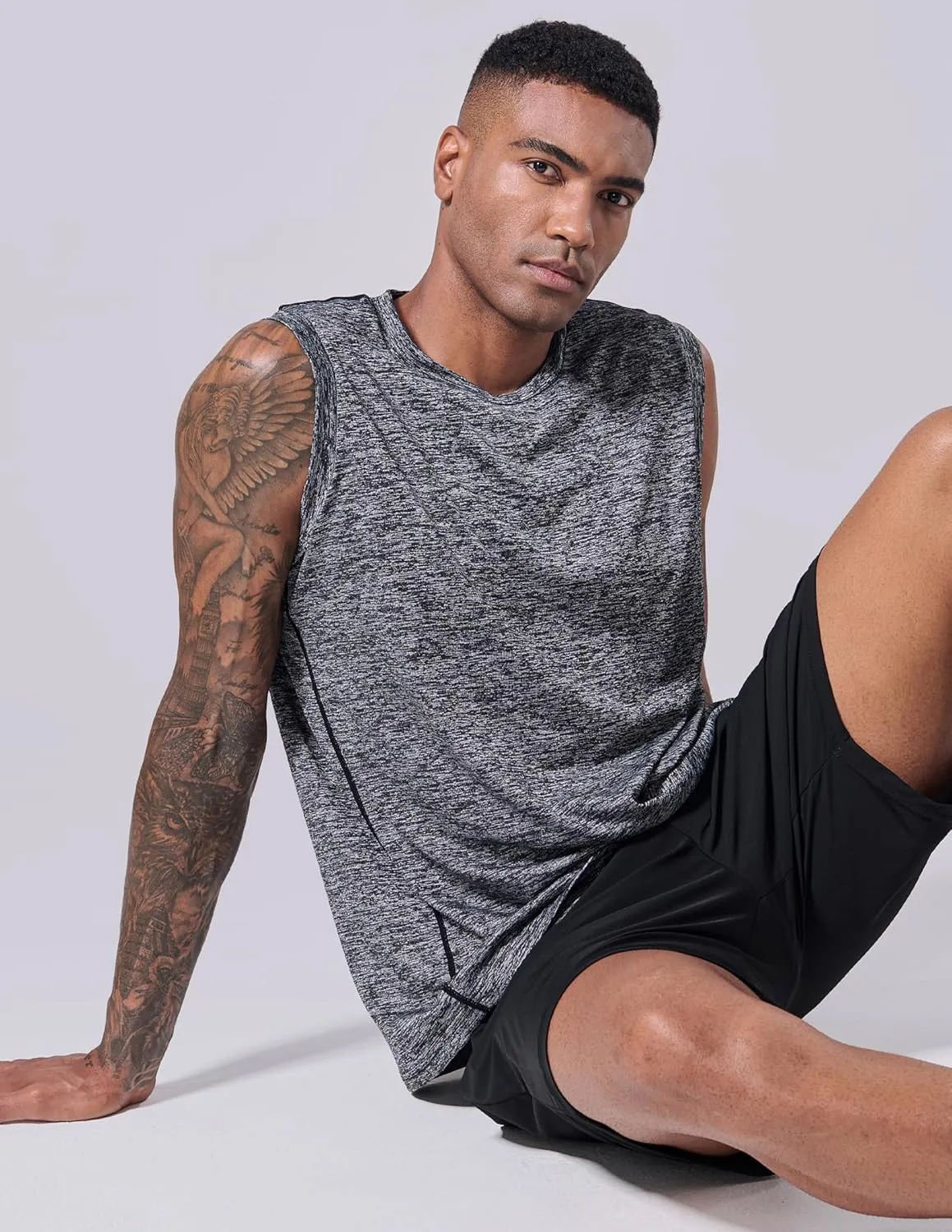 Liberty Imports Pack of 5 Men's Stretch Cool Dry Muscle Tank Tops Athletic Crewneck Sleeveless Workout Shirts