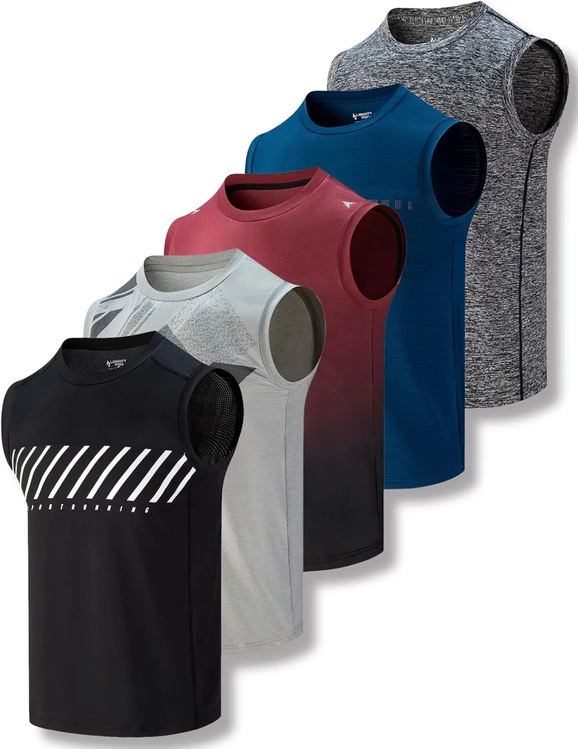Liberty Imports Pack of 5 Men's Stretch Cool Dry Muscle Tank Tops Athletic Crewneck Sleeveless Workout Shirts