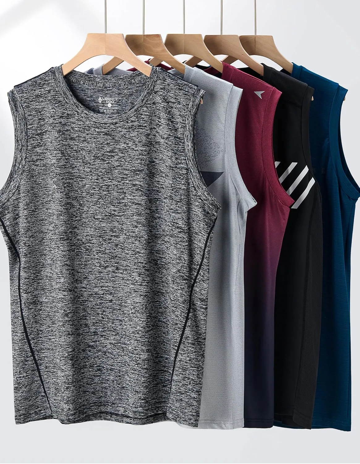 Liberty Imports Pack of 5 Men's Stretch Cool Dry Muscle Tank Tops Athletic Crewneck Sleeveless Workout Shirts