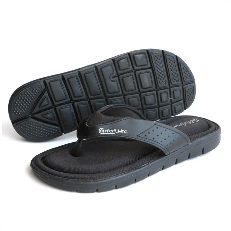 Men's Flip Flops Black Memory Foam Summer Sandals
