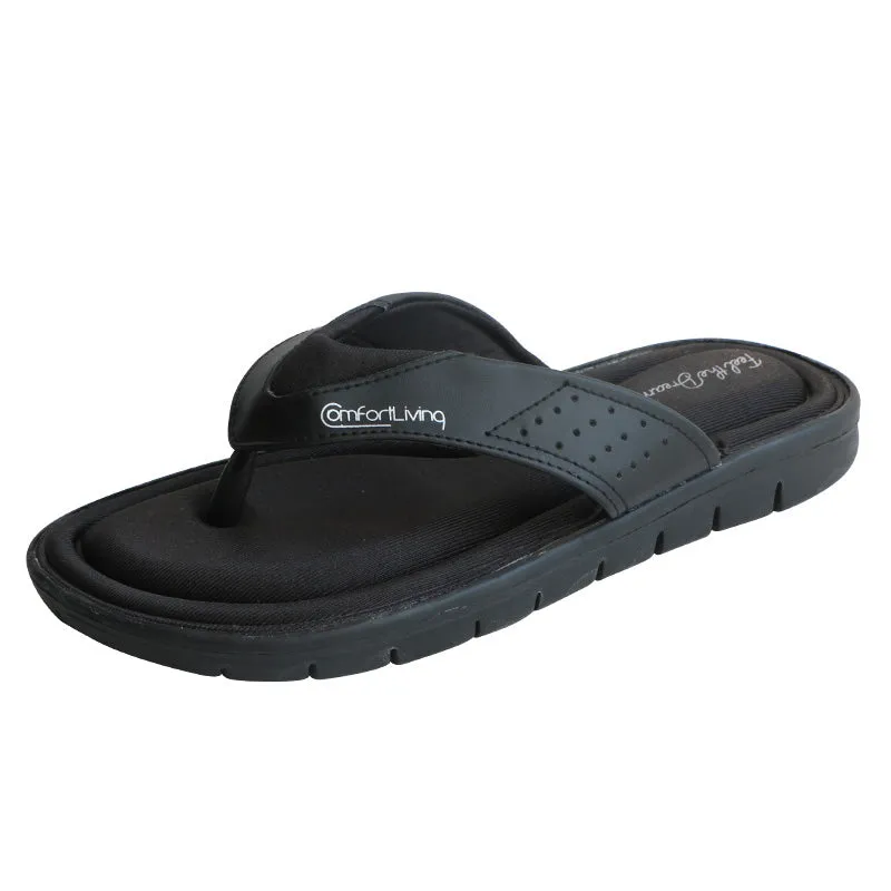 Men's Flip Flops Black Memory Foam Summer Sandals