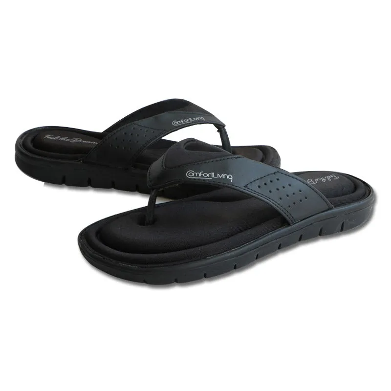 Men's Flip Flops Black Memory Foam Summer Sandals