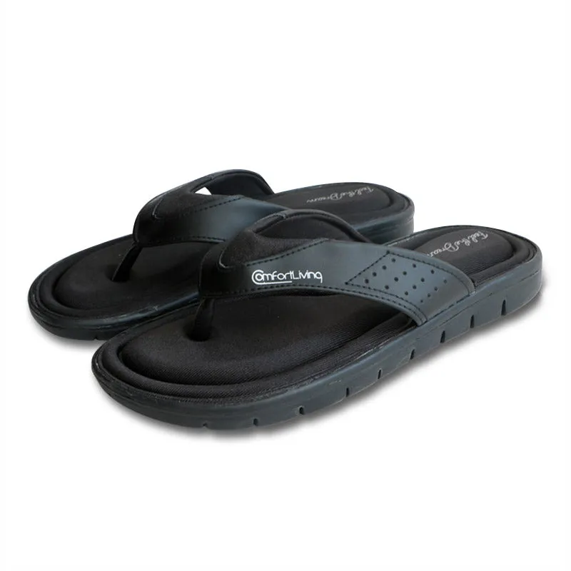 Men's Flip Flops Black Memory Foam Summer Sandals