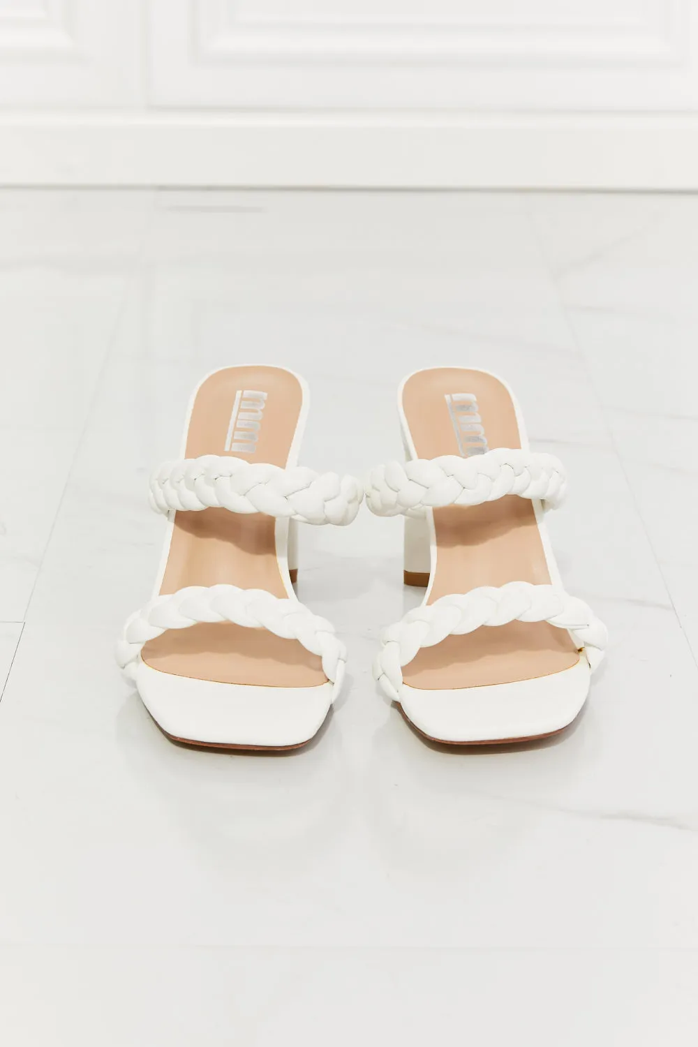 MMShoes In Love Double Braided White Block Heel Sandals