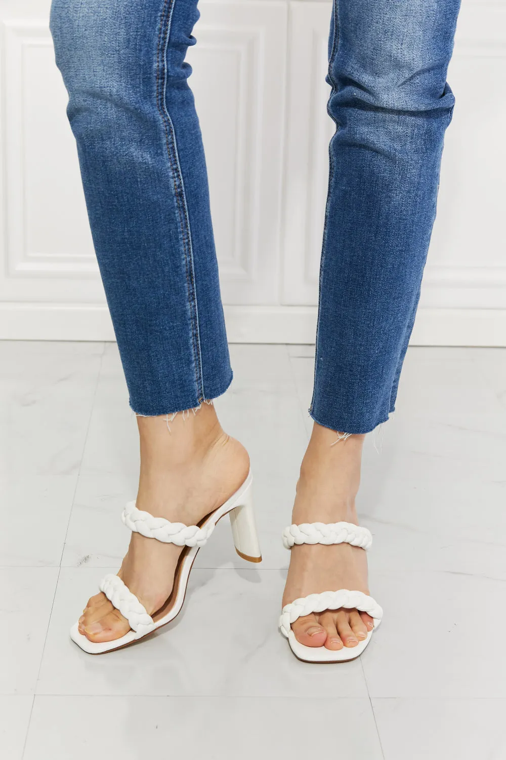 MMShoes In Love Double Braided White Block Heel Sandals
