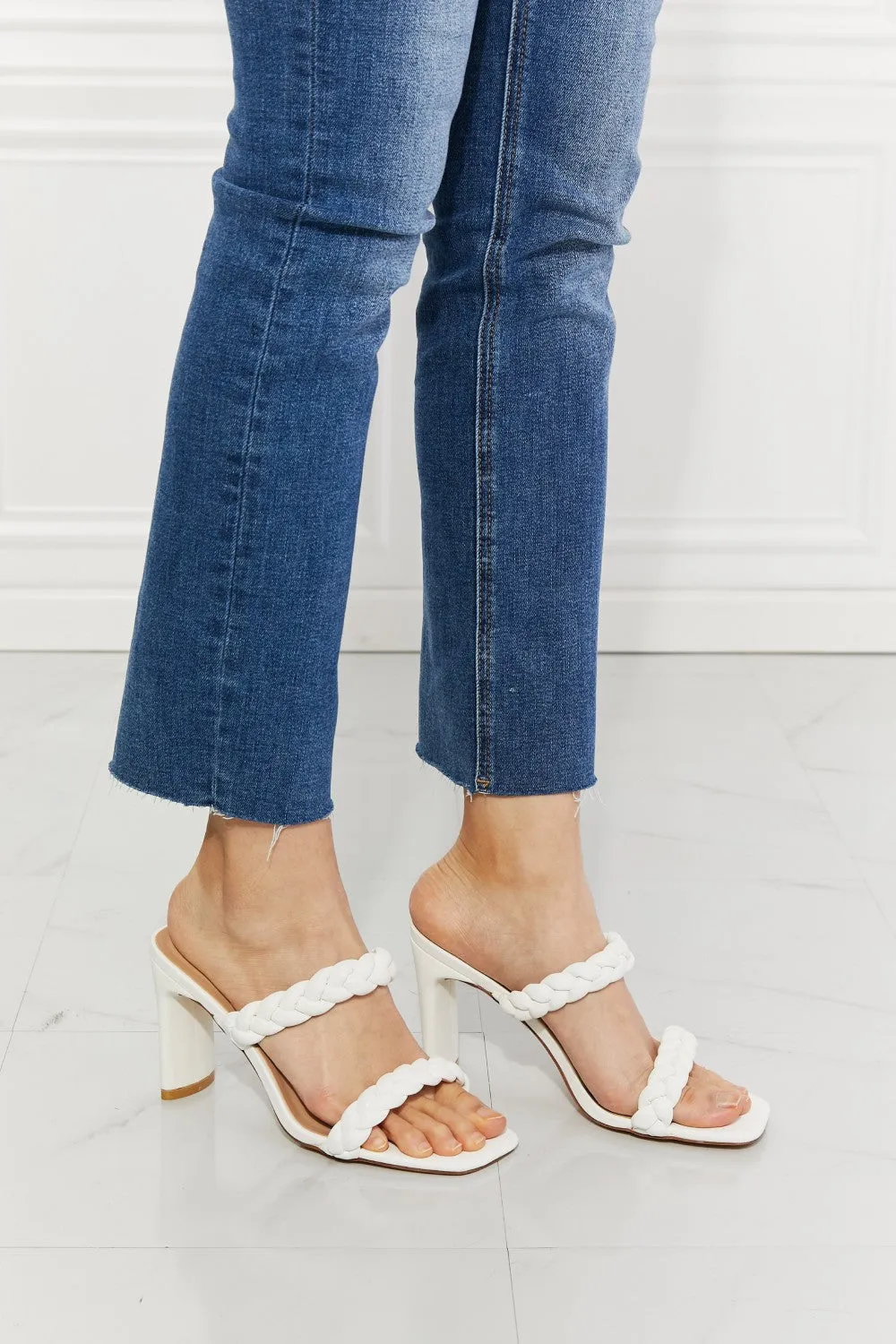 MMShoes In Love Double Braided White Block Heel Sandals