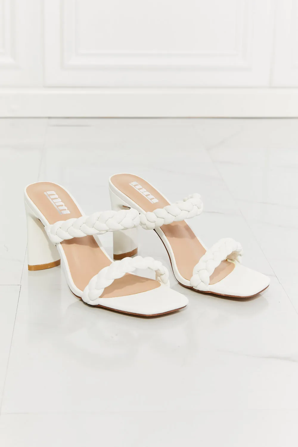 MMShoes In Love Double Braided White Block Heel Sandals