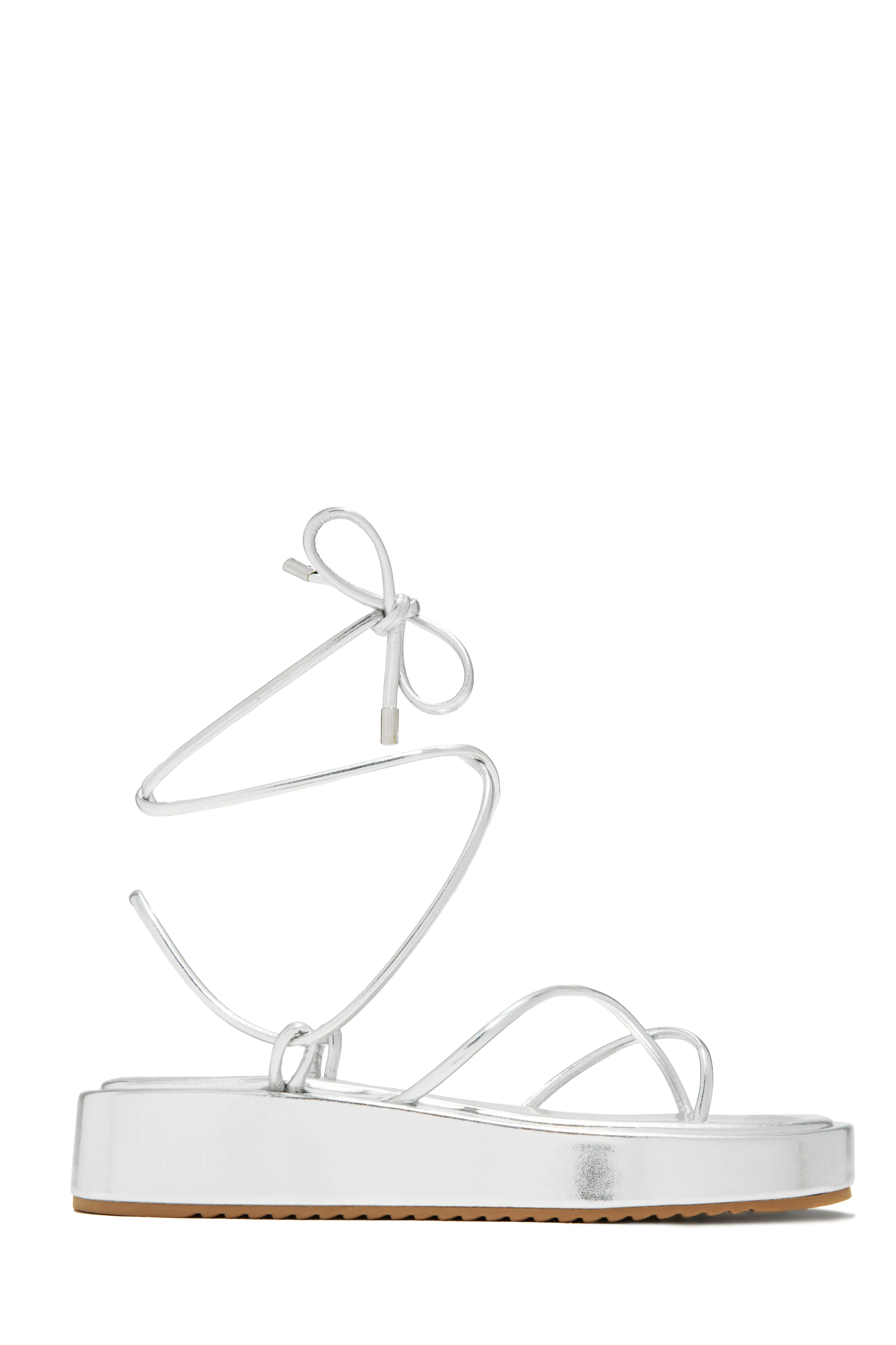 Mykonos Island Lace Up Platform Sandals - Silver