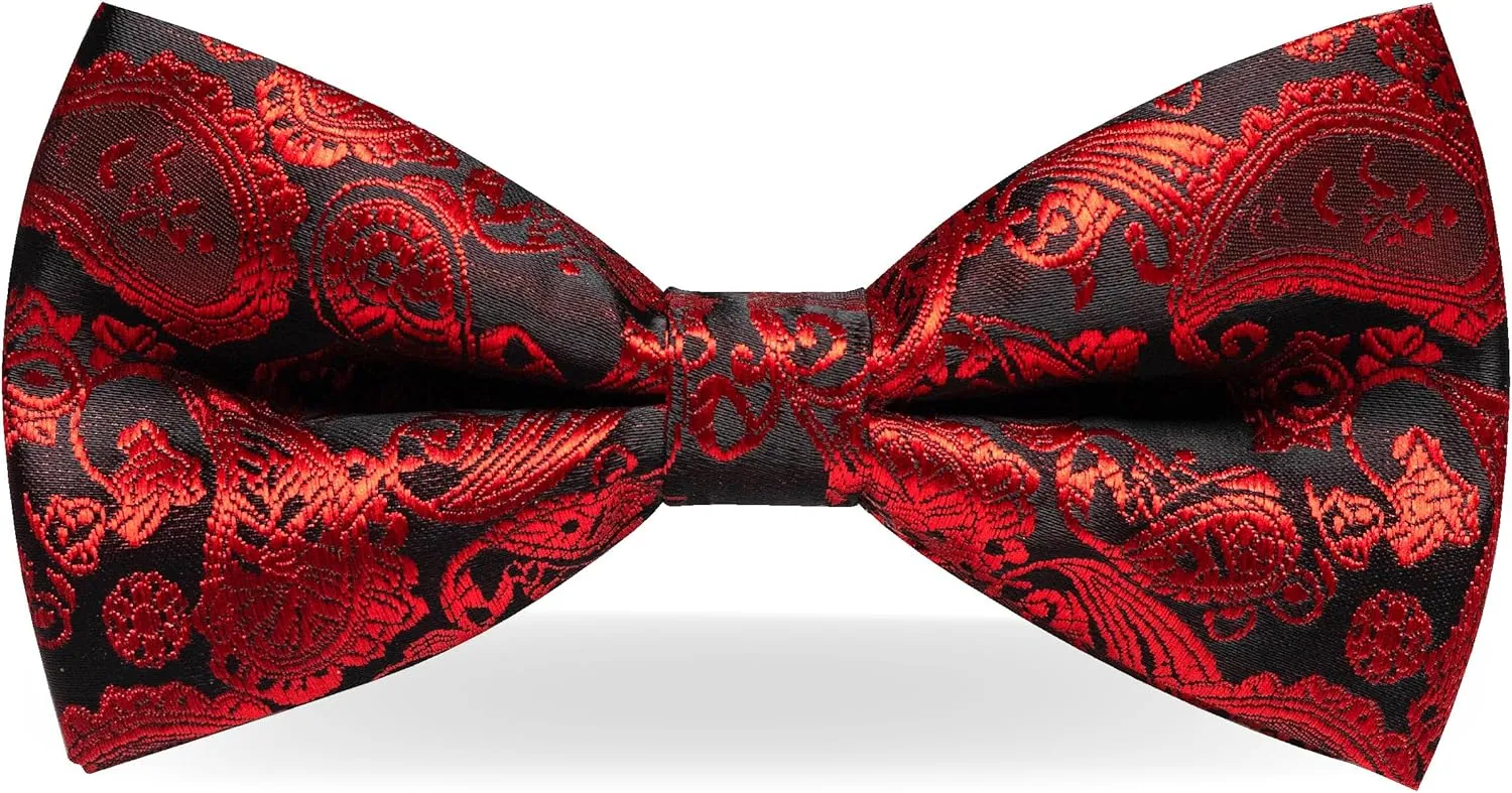Paisley Pre-tied Bow Tie and Pocket Square Cufflinks Lapel Pin Sets for Men 4PCS