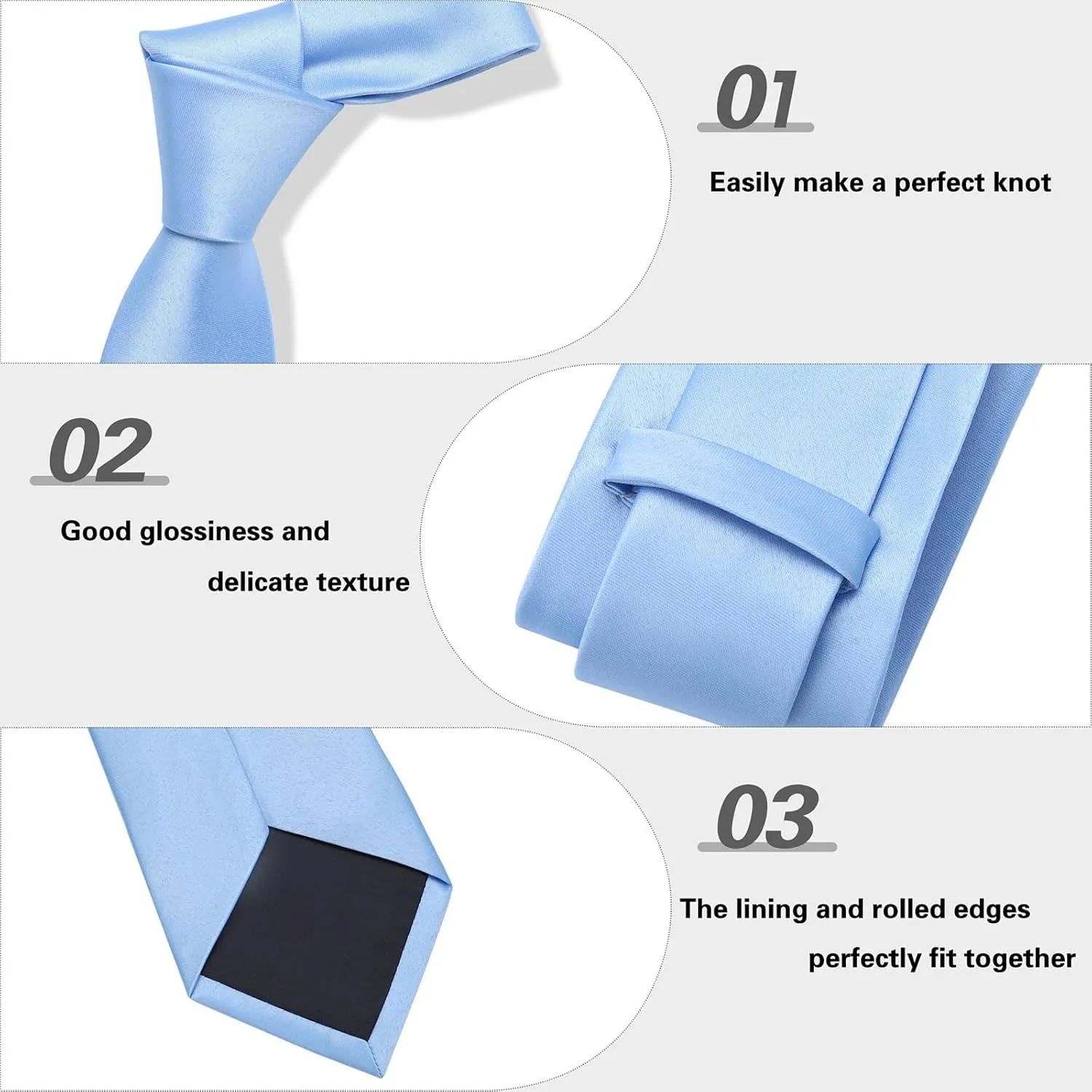 PenSee Men's Tie Set Solid Pure Color 3.15" (8CM) Classic Formal Plain Necktie and Pocket Square Set For Men