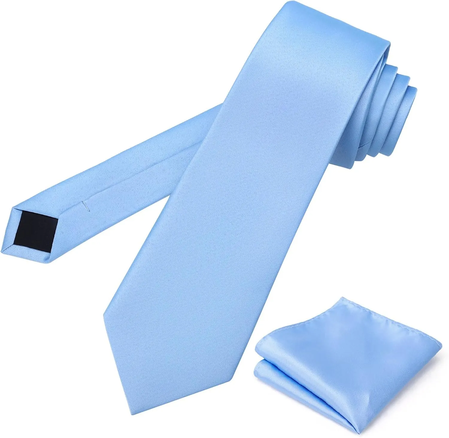 PenSee Men's Tie Set Solid Pure Color 3.15" (8CM) Classic Formal Plain Necktie and Pocket Square Set For Men