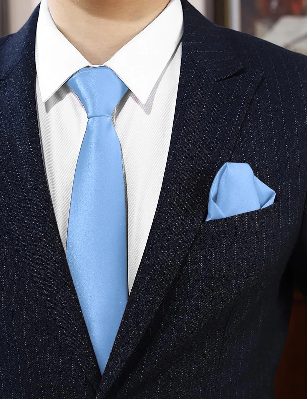PenSee Men's Tie Set Solid Pure Color 3.15" (8CM) Classic Formal Plain Necktie and Pocket Square Set For Men