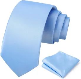 PenSee Men's Tie Set Solid Pure Color 3.15" (8CM) Classic Formal Plain Necktie and Pocket Square Set For Men