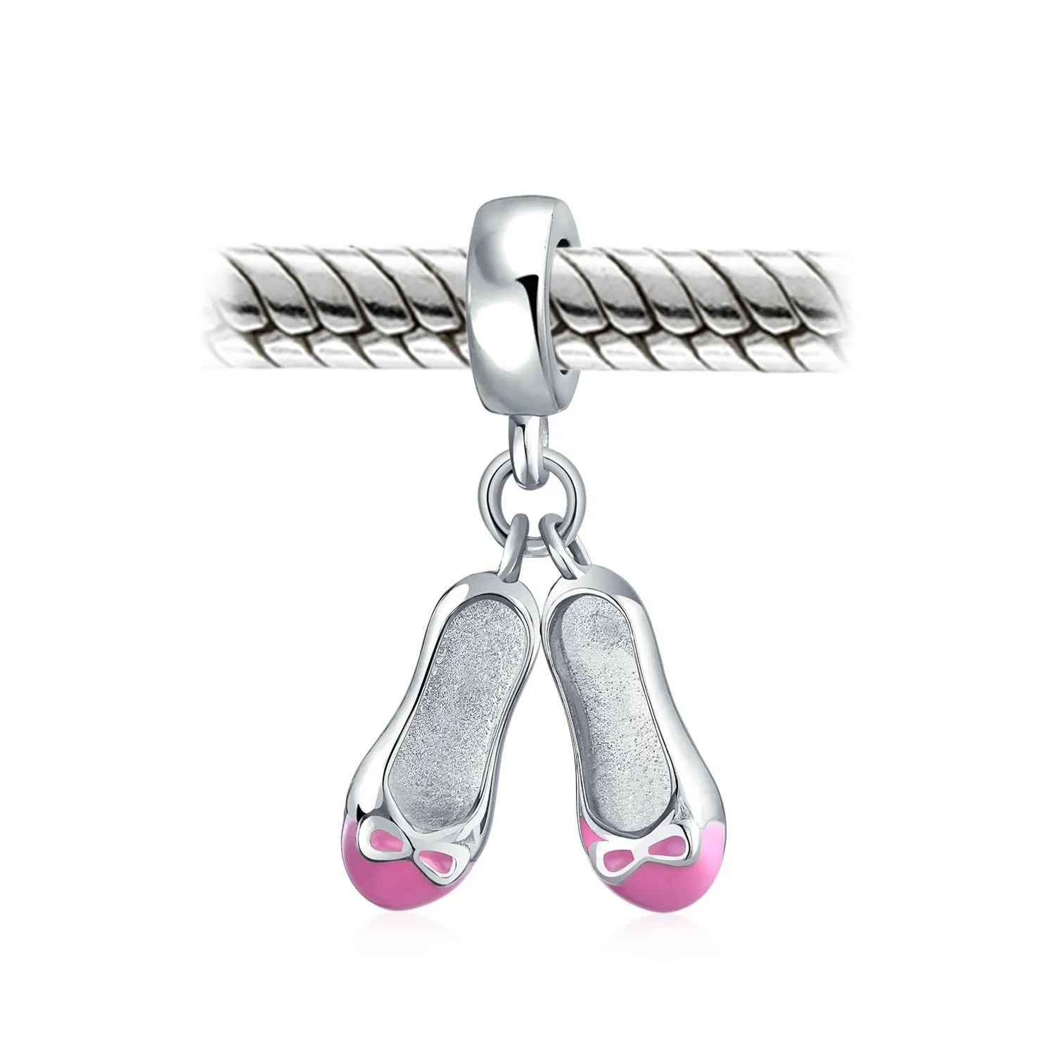 Pink White Prima Ballerina Charm Bead Sterling Silver for European Bracelet