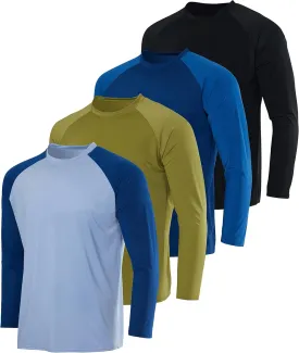 Real Essentials 4 Pack: Mens Long Sleeve Rash Guard Shirt UPF 50  Swim Beach UV Sun Protection Fishing Quick Dry (Big & Tall)