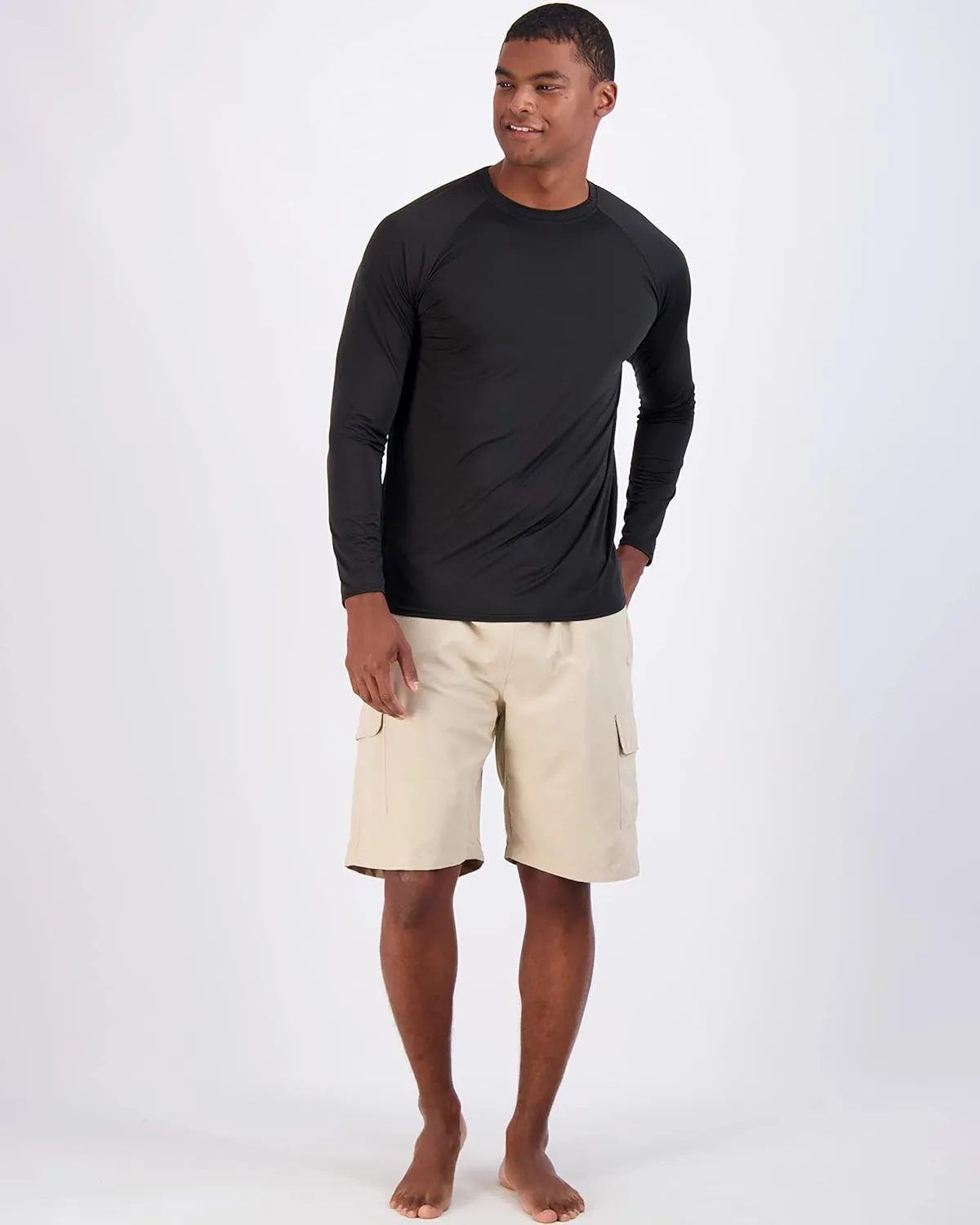 Real Essentials 4 Pack: Mens Long Sleeve Rash Guard Shirt UPF 50  Swim Beach UV Sun Protection Fishing Quick Dry (Big & Tall)