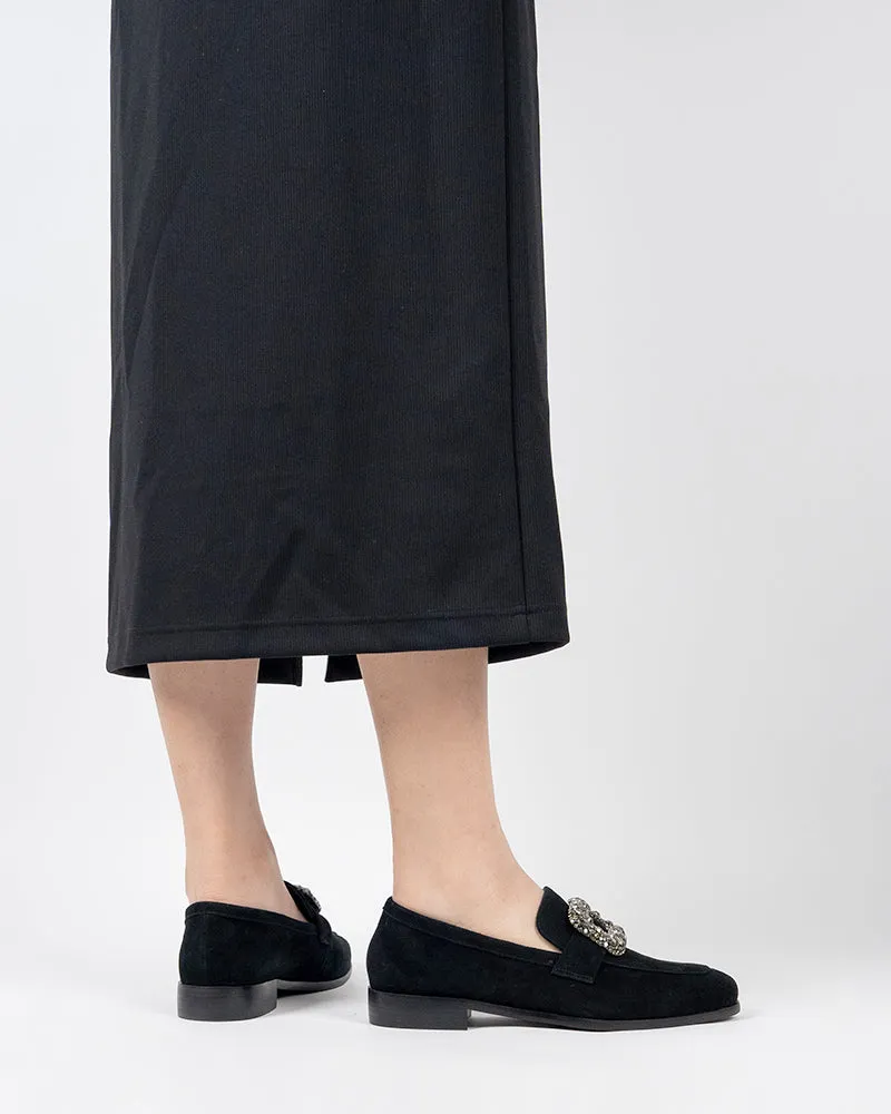 Rhinestones Buckle Round Toe Slip On Loafers