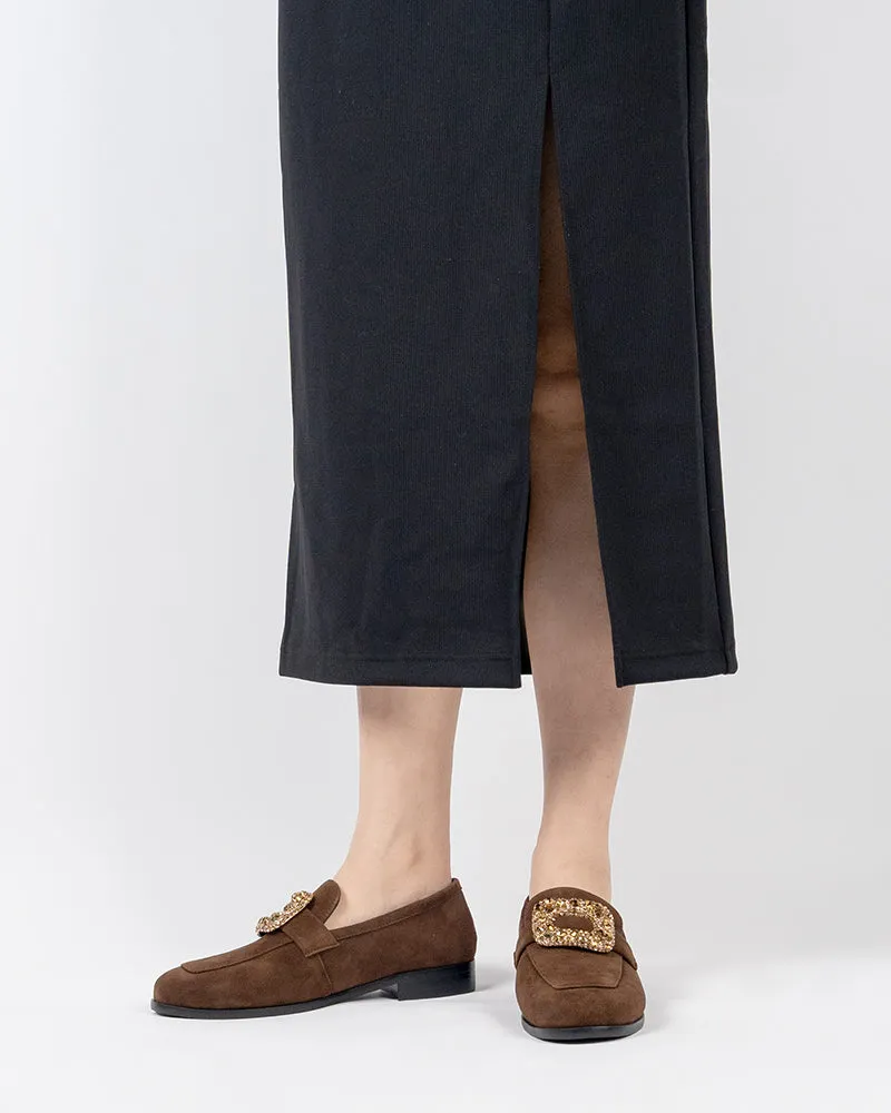 Rhinestones Buckle Round Toe Slip On Loafers