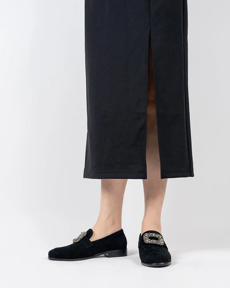 Rhinestones Buckle Round Toe Slip On Loafers